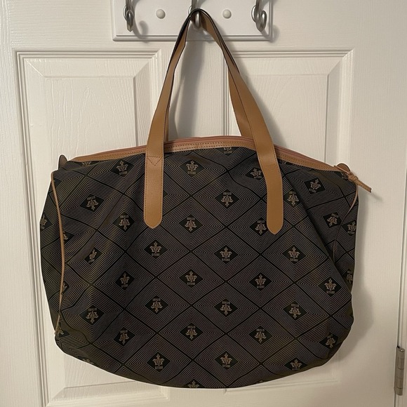 Vintage 90's Gitano Large Geometric Duffle Bag Inside Pocket Brown Tan Logo - Picture 1 of 12